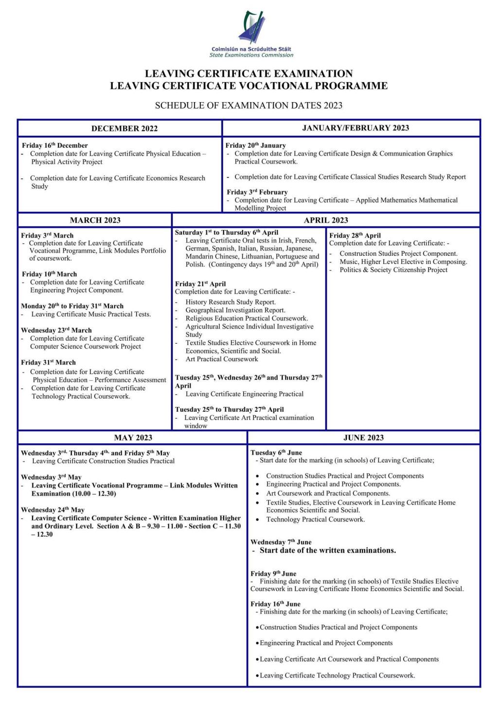 Leaving Cert Exams Timetable Intermediate School Killorglin leaving-cert-exams-timetable-intermediate-school-killorglin