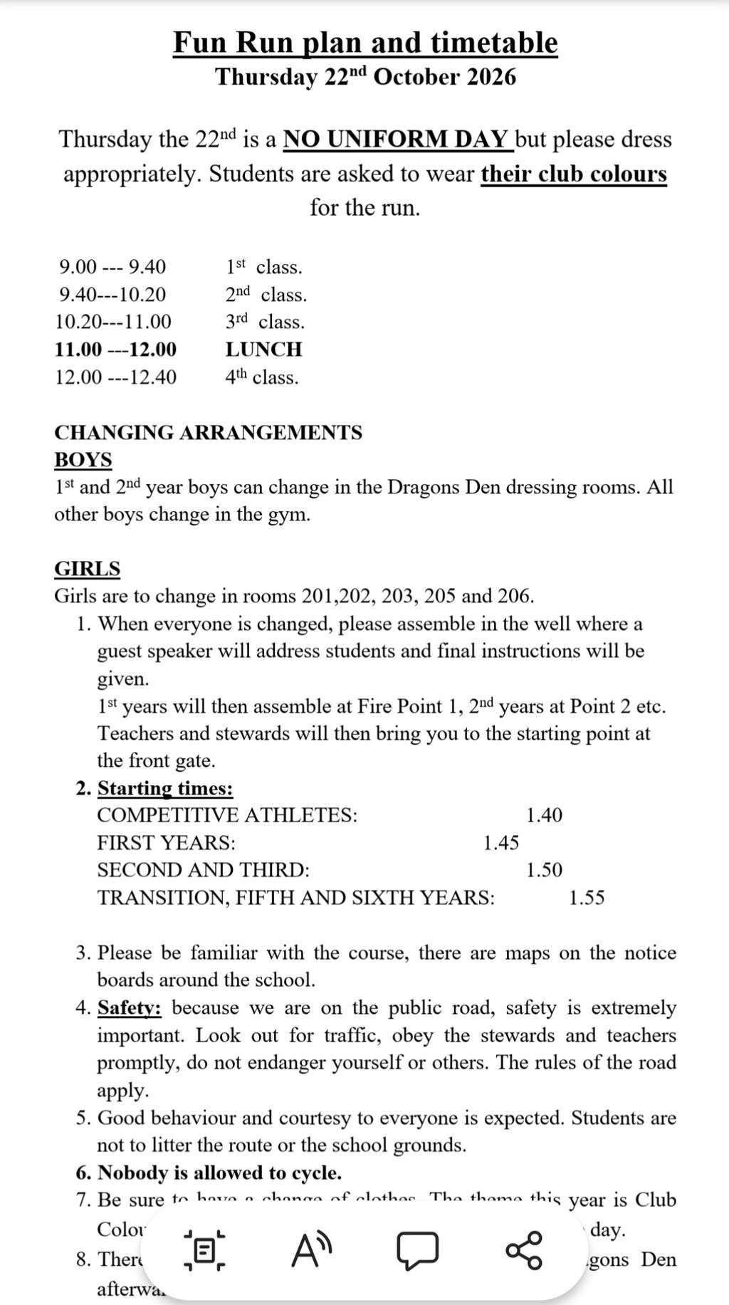 Fun Run Schedule 2026